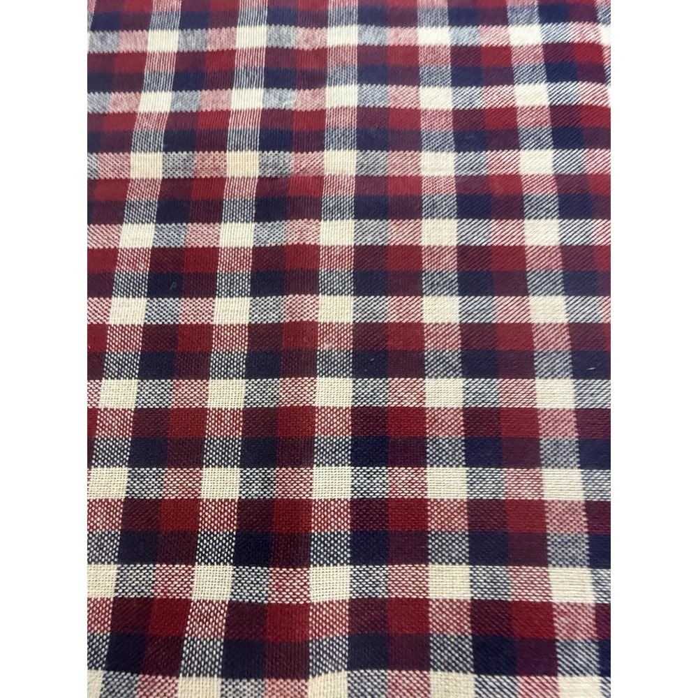 VTG Red Navy Cream Plaid Check Fabric Remnant Cutter Quilting Craft Americana